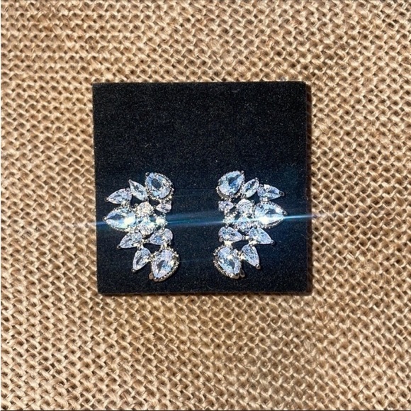 Earrings with ear lobe clip wedding bridal fancy amazing elegant sparkly - Picture 5 of 12